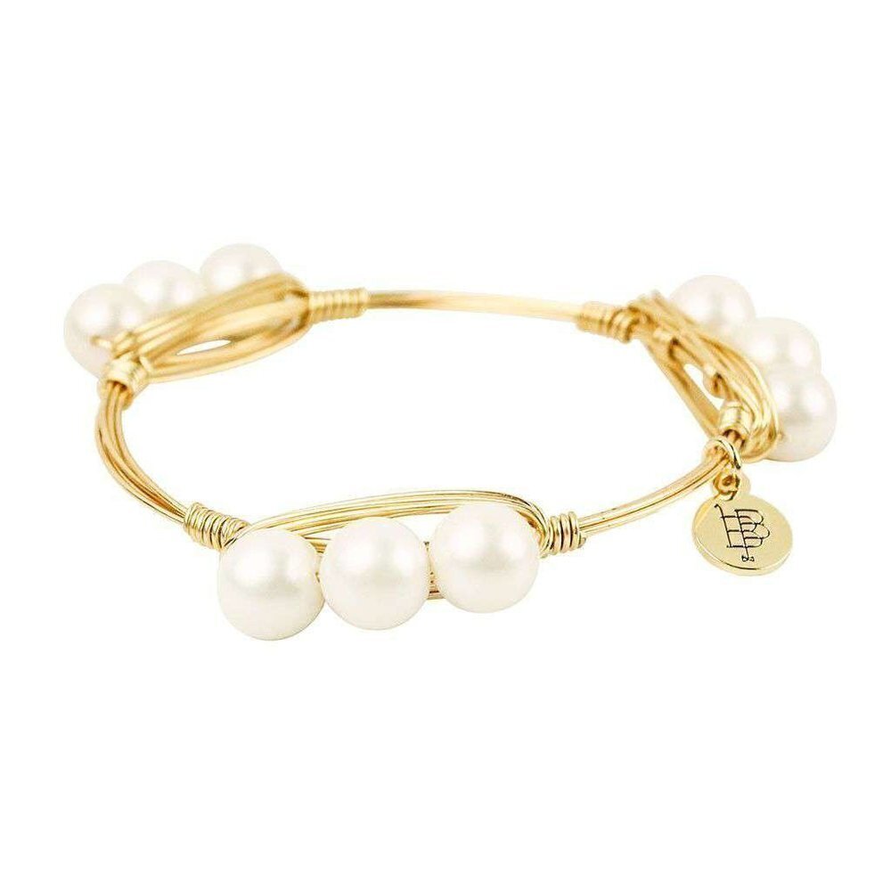 Bourbon and Bowties Handmade Freshwater Genuine Pearls Wire Bangle Bracelet